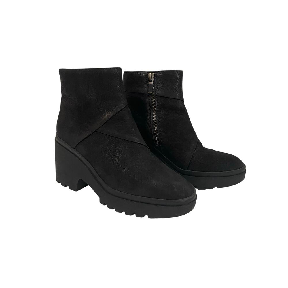 Eileen Fisher Women's Kard Platform Wedge Nubuck Leather Bootie Black Size 7.5